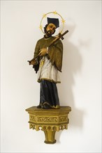 St. John Nepomuk Catholic Church, sacred art, Christian art, statue, figurine, male saint, cross,