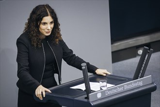 Jessica Tatti, BSW (Buendnis Sahra Wagenknecht) recorded during a speech on the topic of internal