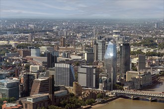 Sweeping views of the city with modern and historic skyscrapers and the River Thames, London,