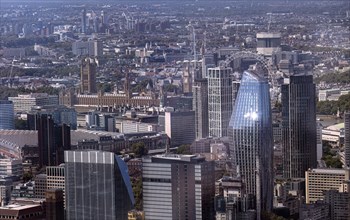 Cityscape with modern and historic buildings, river and skyscrapers, London, United Kingdom United