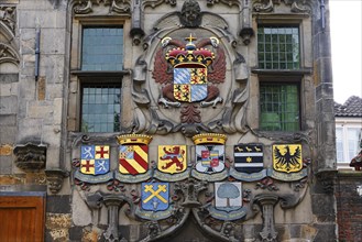 Historic city centre of Delft, Gemeenlandshuis van Delfland, magnificent portal with coat of arms,