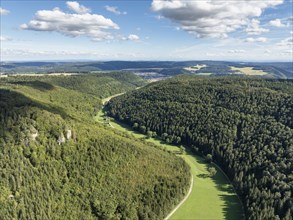 Aerial view of the Ursental valley seen from the north, a side valley to the Danube, on the left