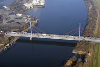 Aerial photo, Elbe, bridge, Norderelbbrücke, BAB A1, closure, heavy goods traffic, motorway bridge,