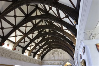 Ceiling, roof truss, Dining Hall, Castle, St Michaels Mount, Marazion, England, UK