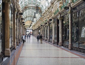 Leeds, west yorkshire, united kingdom, 16 july 2019: people shopping in county arcade a historic