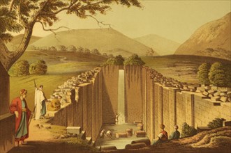 Fountain of Siloam on engraving from the 1800s by Luigi Mayer. A freshwater reservoir that was a