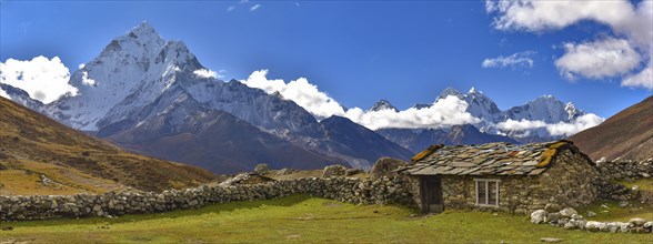 The view of the mountain area of Everest Base Camp trekking route at Himalayas mountain range in