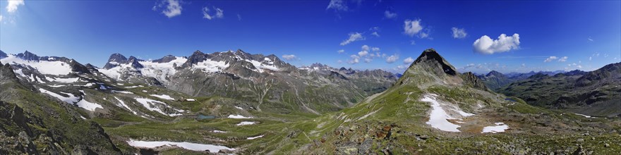 Panoramic view from Piz R6, Silvretta, Vorarlberg, Austria, Europe