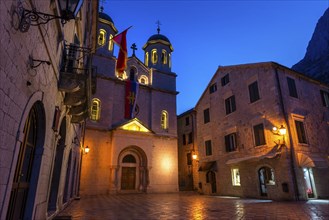 St Nicholas church in Kotor at sunrise, Montenegro, Europe