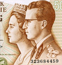 King Baudouin I and Queen Fabiola on 50 Francs 1966 Banknote from Belgium