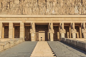 Stairs to the statues of Hatshepsut temple in desert of Luxor, Egypt, Africa