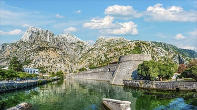 Wall of ancient fortress in Old Town of Kotor, Montenegro, Europe