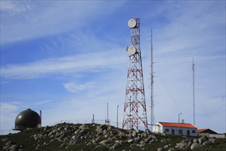 Antenna station, here in the Algarve, Portugal, radio tower and radar facilities on a rocky hill