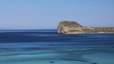 Blue sea with an island and clear sky, Venetian Sea Fortress, Gramvoussa, Gramvoussa Peninsula,