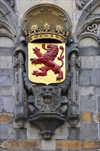 Coat of arms of Delft, red lion and crown, facade Gemeenlandshuis van Delfland, town hall, Delft,