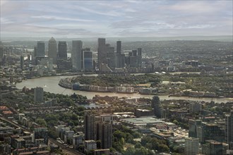 Sweeping views of London with the River Thames and modern skyscrapers on the horizon, London,