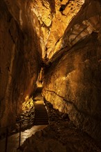 The illuminated Mammut Cave, a cave in the Dachstein massif. Obertraun, Salzkammergut, Upper