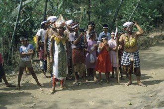 Ngaben (cremation ceremony), guard in front of the house of the deceased Bali, Indonesia, Asia