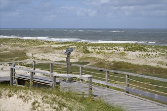 Boardwalk, view from above of the dune landscape and the North Sea, Lower Saxony Wadden Sea