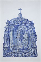 Historic azulejos painting at the church of Sao Lourenco de Matos near Almancil, Algarve, Portugal,