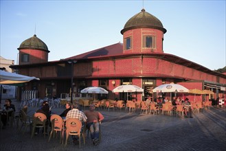 Evening atmosphere at the market hall in Olhao, Algarve, Portugal, Europe