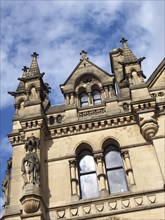 Close up detail view of bradford city hall in west yorkshire a victorian gothic revival sandstone