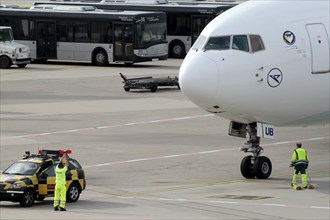 Aircraft is guided to its parking position