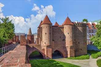 Towers of Barbican in Old Town of Warsaw, Poland, Europe