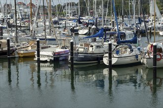 Sailing boats in the Rosenhof marina on the Priwall, seaside resort of Travemünde, Hanseatic city