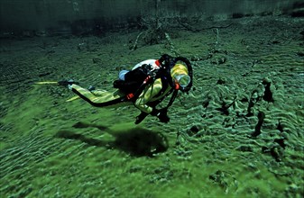 Diver in a mountain lake, Austria, Tyrol, Europe