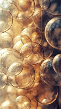 Amber-hued bubbles glowing with light in an abstract close-up, AI generated