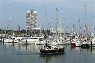 Sailing boats in the Rosenhof marina on the Priwall, seaside resort of Travemünde, Hanseatic city