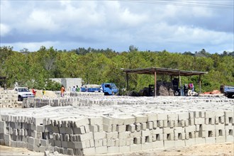 Cinder block factory dry in the sun in a village in Zanzibar