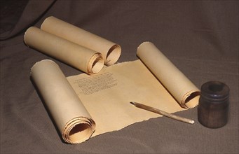 Ancient parchment scroll with Greek writing