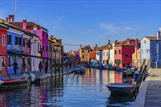 Burano island, famous for its colorful fishermen's houses, in Venice, Italy, Europe