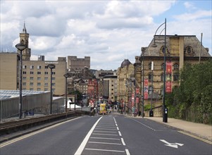 Bradford, west yorkshire, united kingdom -14 june 2019: a view of bradford city center from bridge