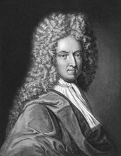 Daniel Defoe (1659-1731) on engraving from the 1800s. English writer, journalist, and pamphleteer