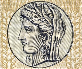 Demeter the Goddess of Grain and Fertility on on 10 Drachmai 1940 banknote form Greece