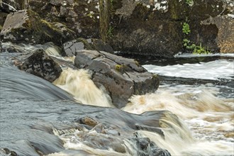 Fast-flowing peat-water river on The Isle of Skye, Scotland, United Kingdom, Europe