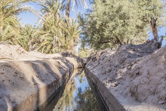 Irrigation system used in the high plateau in Morocco near the Atlas Mountains using melted snow of