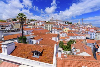 View of the city & Tagus River from Miradouro de Santa Luzia, an observation deck in Lisbon,