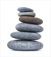 Pile of gray pebbles isolated on a white background