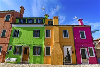 Burano island, famous for its colorful fishermen's houses, in Venice, Italy, Europe