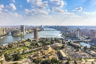 Cityscape of Cairo on river Nile, view from above. Egypt