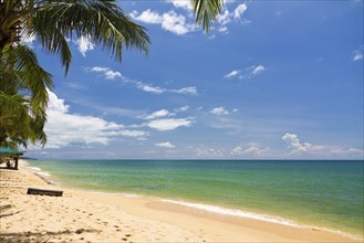 Sand beach with canoes in Phu Quoc close to Duong Dong, Vietnam, Asia