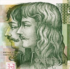 Petar Zrinski (1621-1671) and Fran Krsto Frankopan (1643-1771) on 5 Kuna 2001 Banknote from Croatia