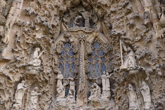 The sculptures on the Nativity facade of Sagrada Familia in Barcelona, Spain, Europe