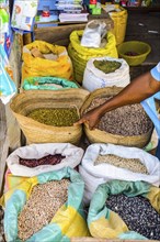 2017.Bags of Cereales in the Mombasa market in Kenya in Africa