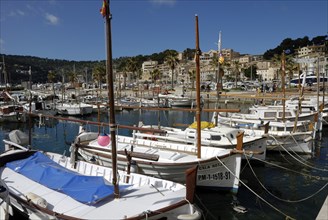 Boats in the harbour of Port de Soller, Majorca, Spain, Europe