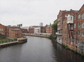 Leeds, west yorkshire, united kingdom, 4 july 2019: riverside view of the calls landing area of